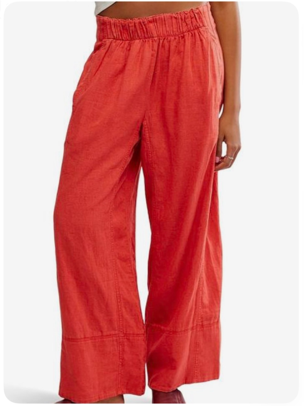 Free people days end linen blend wide leg pull on pants bright coral women’s S